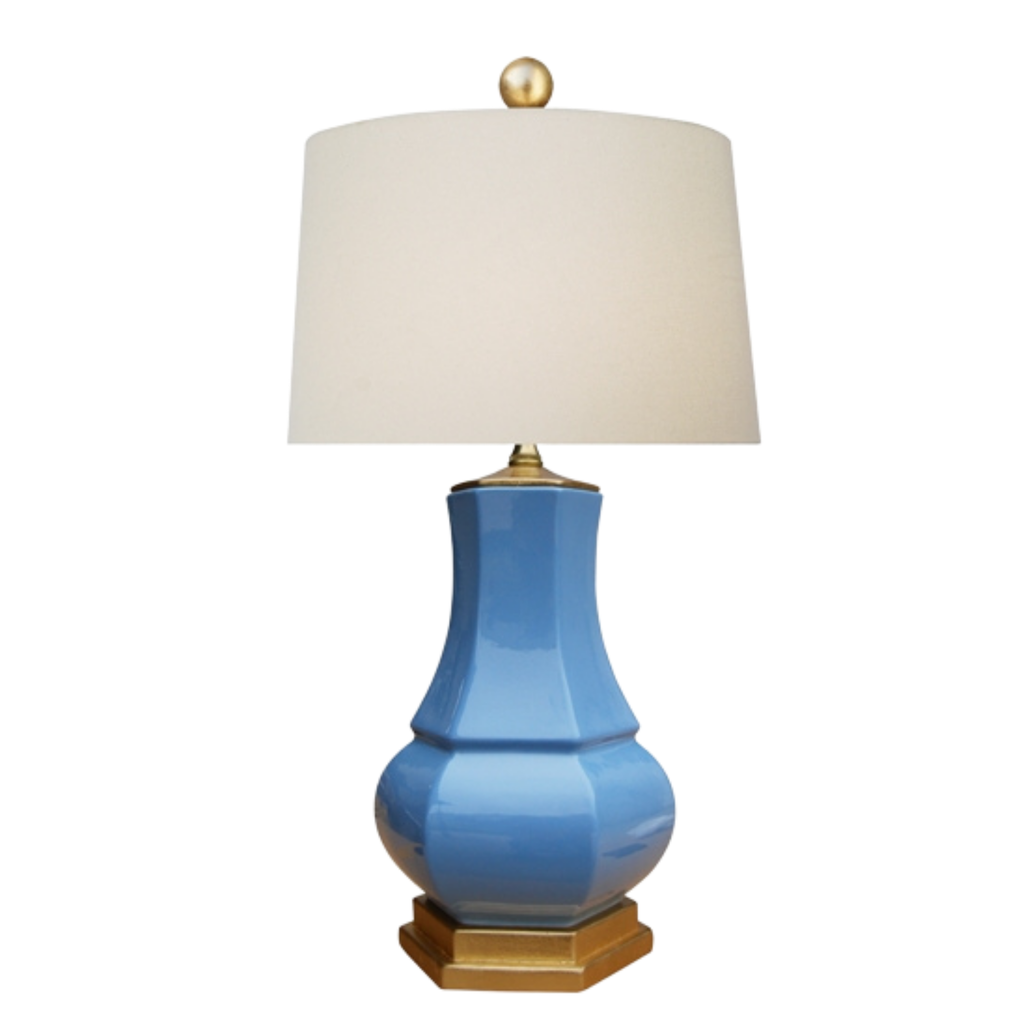French Blue porcelain lamp with gold hexagonal base