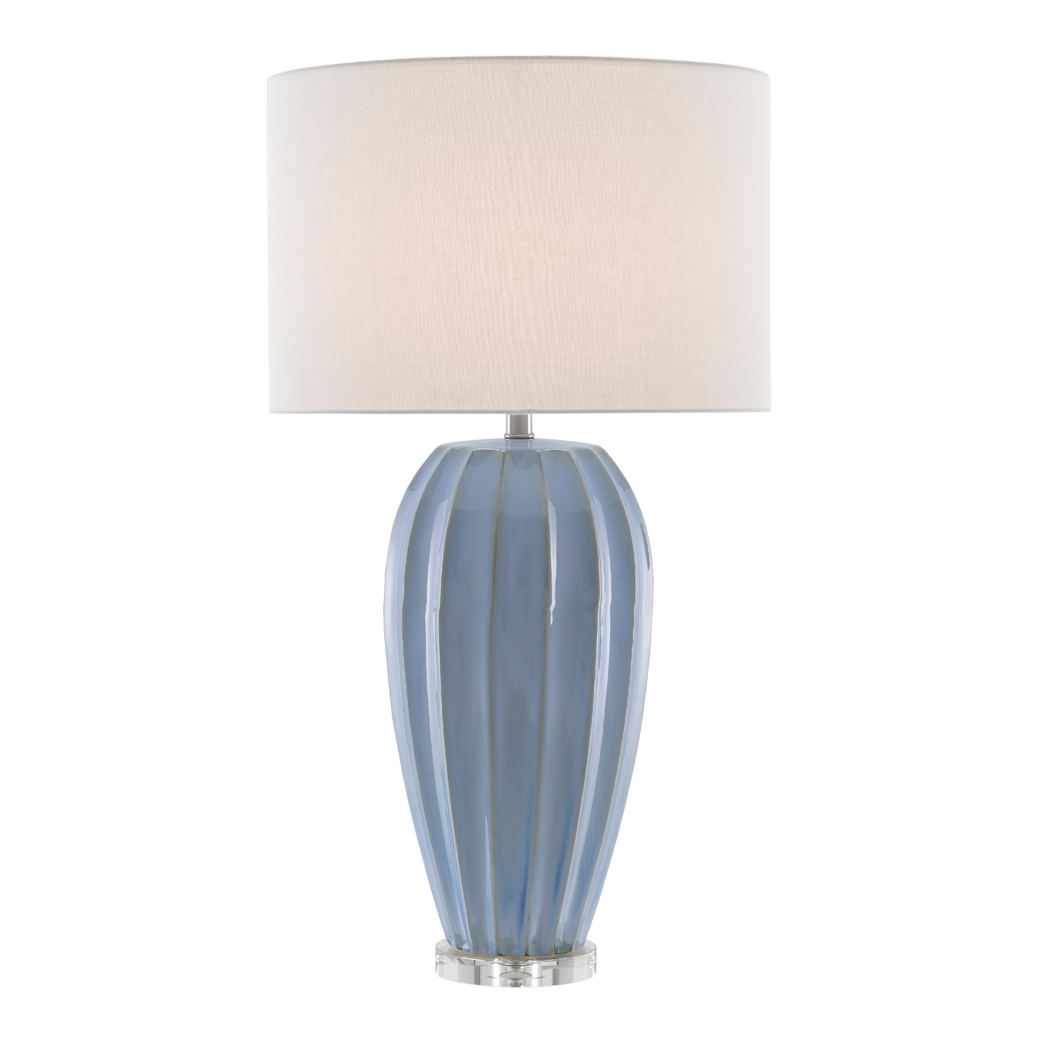blue lamp with beige shade