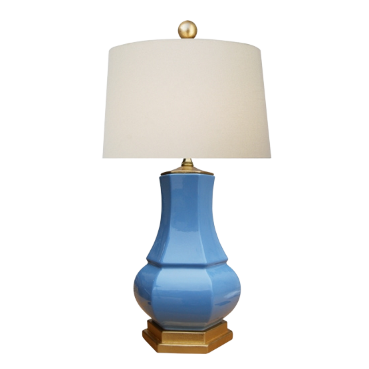 French Blue porcelain lamp with gold hexagonal base